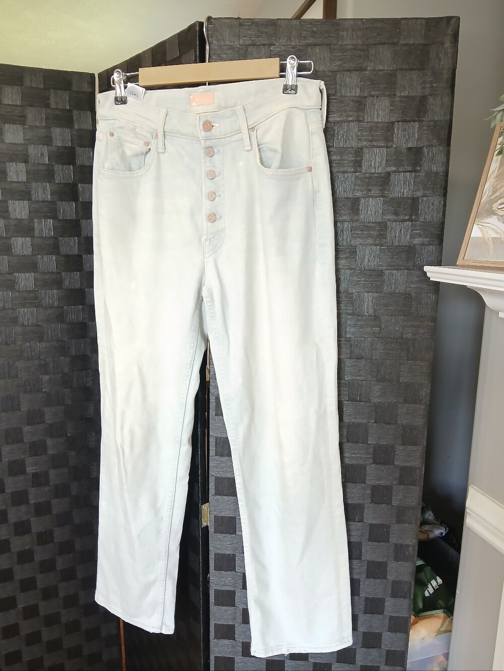MOTHER Straight-Leg High-Rise The Pixie Tomcat Ankle Jeans Casual Button Fly